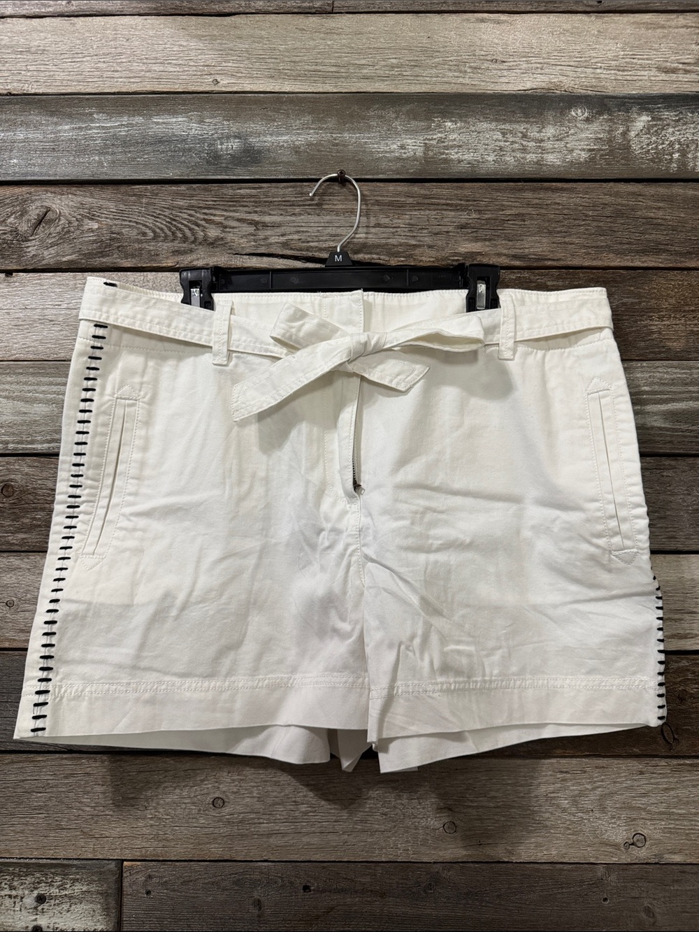 LOFT White Tie-Waist Bermuda Shorts with Black Side Stitch